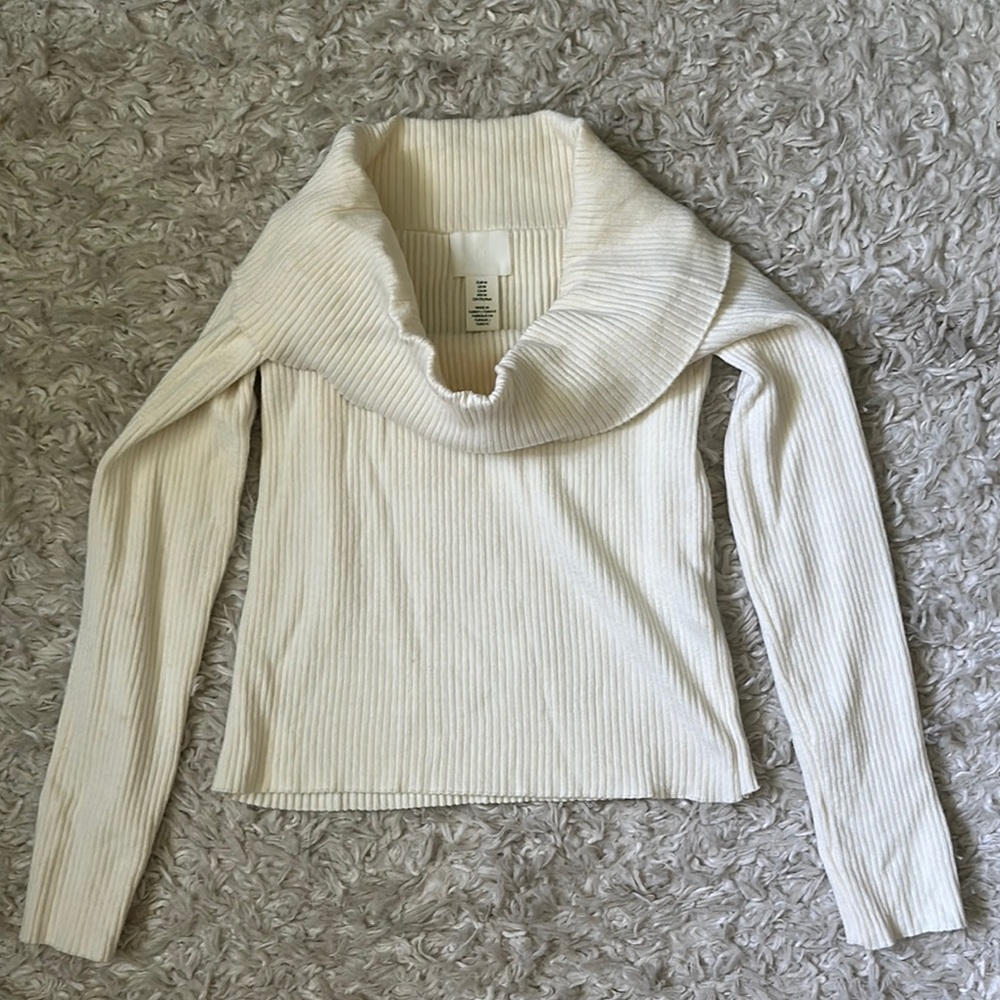 H&M Off-Shoulder Cream Ribbed Sweater - Picture 4 of 4
